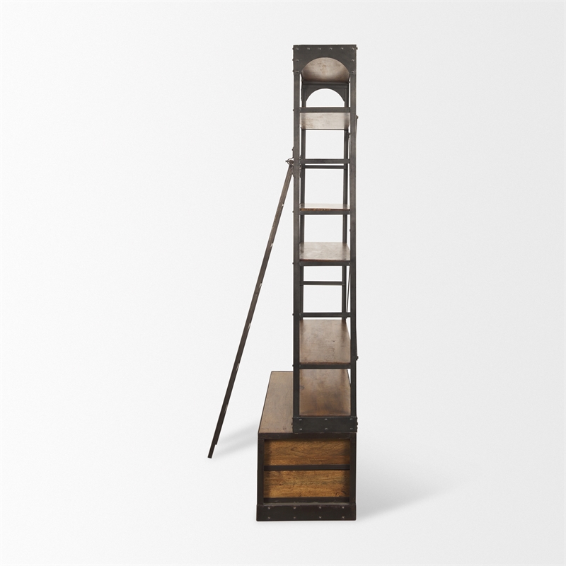 Pemberly Row Contemporary Wood Copper Ladder Shelving Unit in Brown