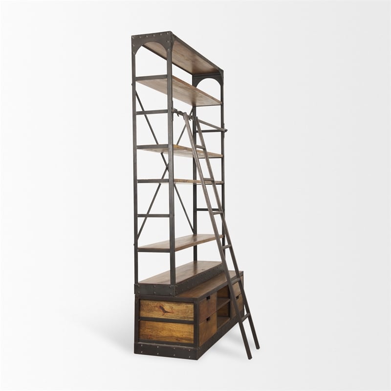 Pemberly Row Contemporary Wood Copper Ladder Shelving Unit in Brown