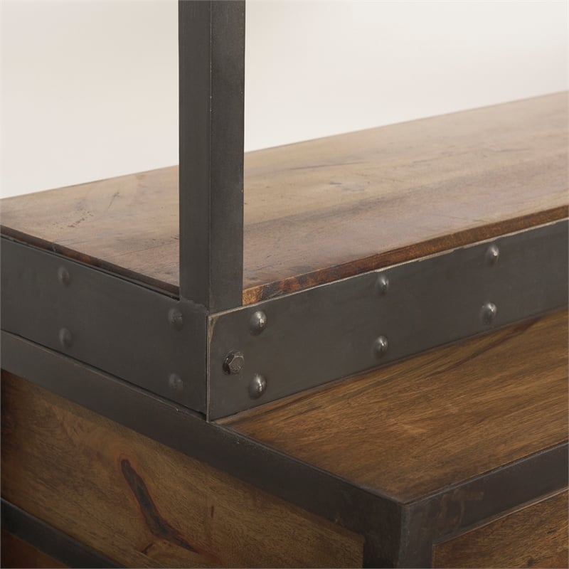 Pemberly Row Contemporary Wood Copper Ladder Shelving Unit in Brown