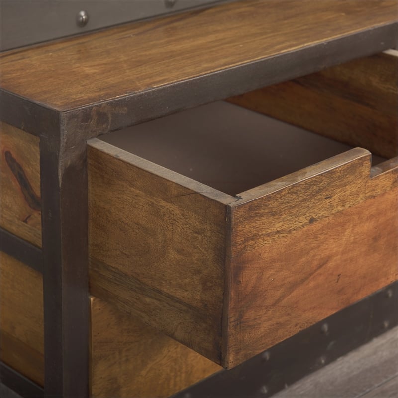 Pemberly Row Contemporary Wood Copper Ladder Shelving Unit in Brown