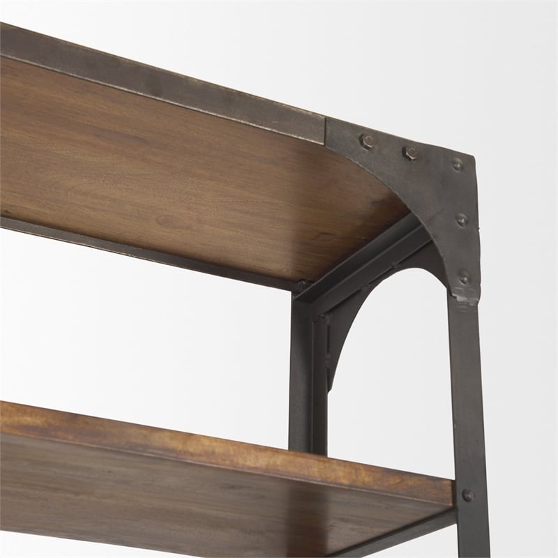 Pemberly Row Contemporary Wood Copper Ladder Shelving Unit in Brown