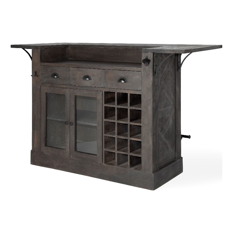 Pemberly Row Solid Wood Wine Bottle Storage Kitchen Island in Dark Brown