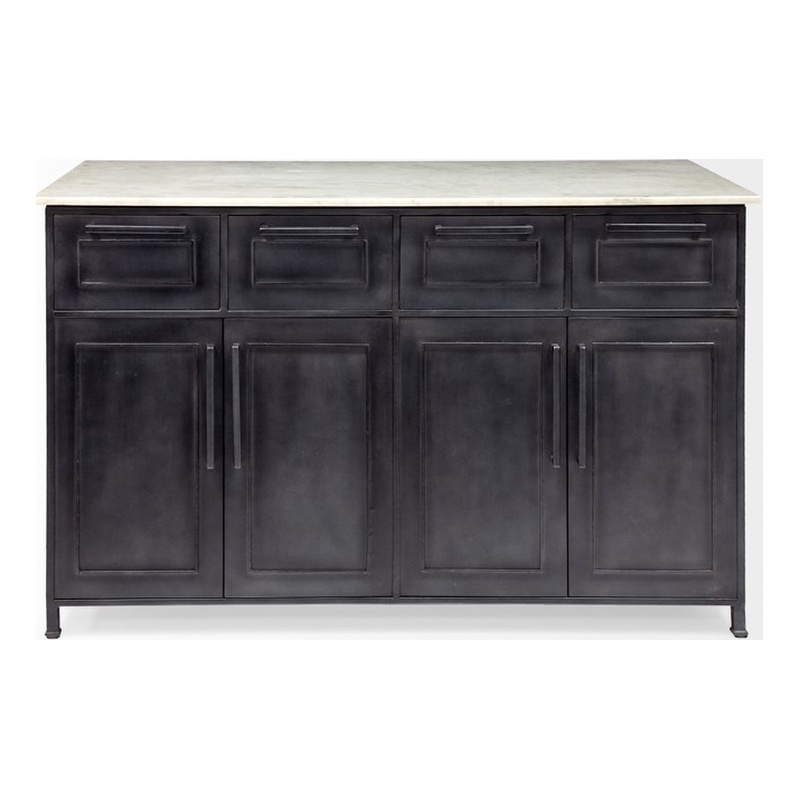 Pemberly Row Contemporary 4 Drawer Kitchen Island in Black and White