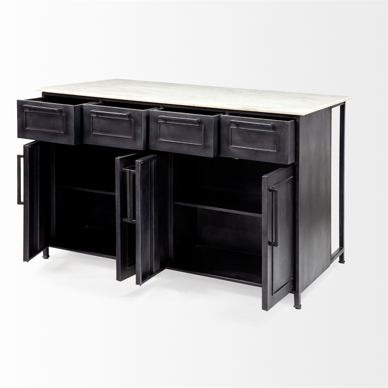 Pemberly Row Contemporary 4 Drawer Kitchen Island in Black and White
