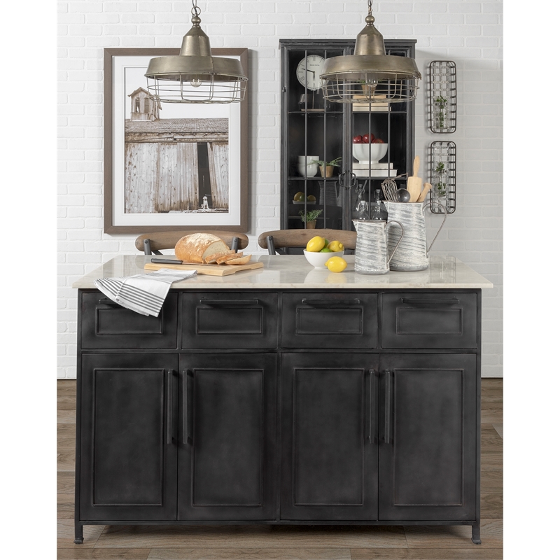 Pemberly Row Contemporary 4 Drawer Kitchen Island in Black and White