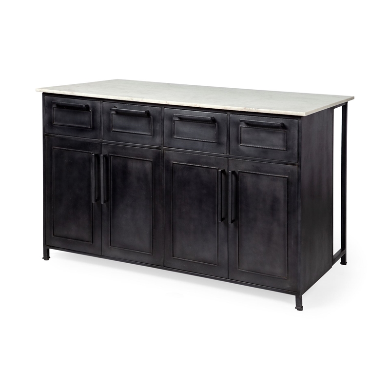 Pemberly Row Contemporary 4 Drawer Kitchen Island in Black and White