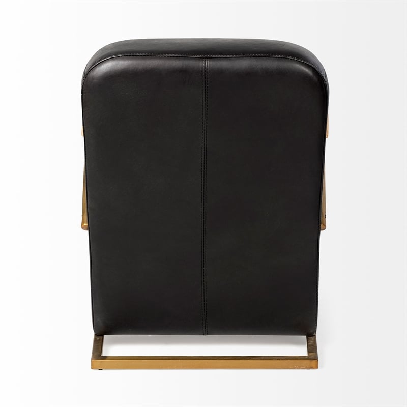 Pemberly Row Leather Diamond Pattern Accent Chair in Black and Gold