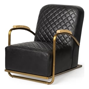 Pemberly Row Leather Diamond Pattern Accent Chair in Black and Gold