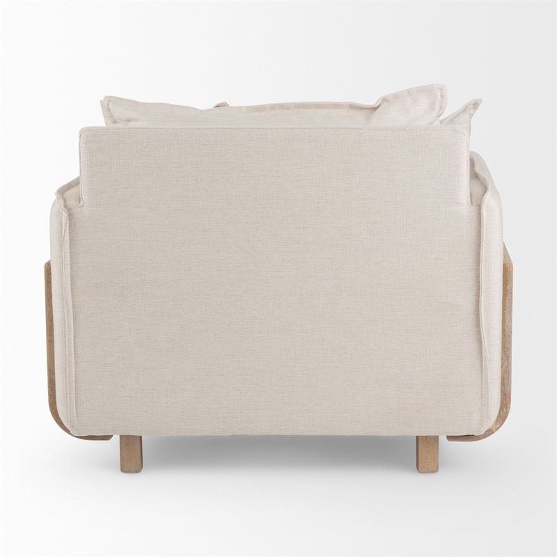 Pemberly Row Mid-Century Cream Fabric Wood Arm Chair in Brown