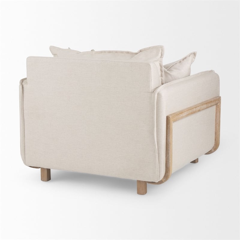 Pemberly Row Mid-Century Cream Fabric Wood Arm Chair in Brown
