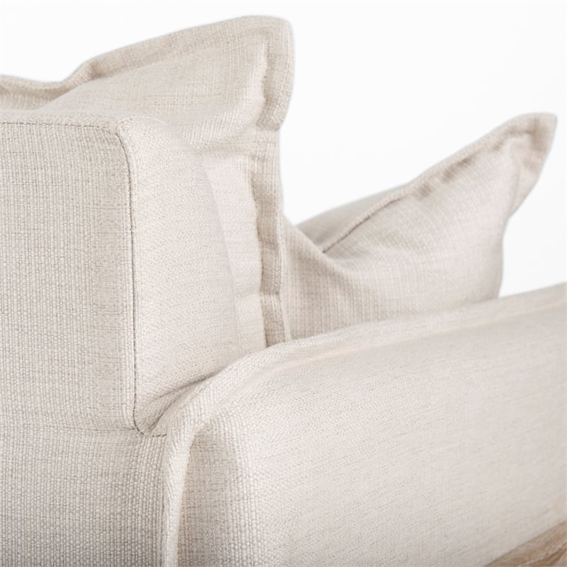 Pemberly Row Mid-Century Cream Fabric Wood Arm Chair in Brown