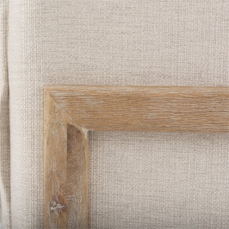 Pemberly Row Mid-Century Cream Fabric Wood Arm Chair in Brown