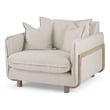 Pemberly Row Mid-Century Cream Fabric Wood Arm Chair in Brown