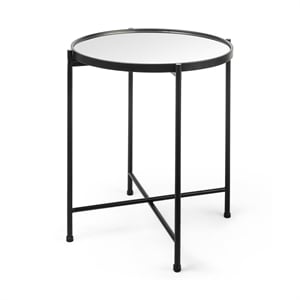 Pemberly Row Small Black Metal with Mirrored Top Accent Table