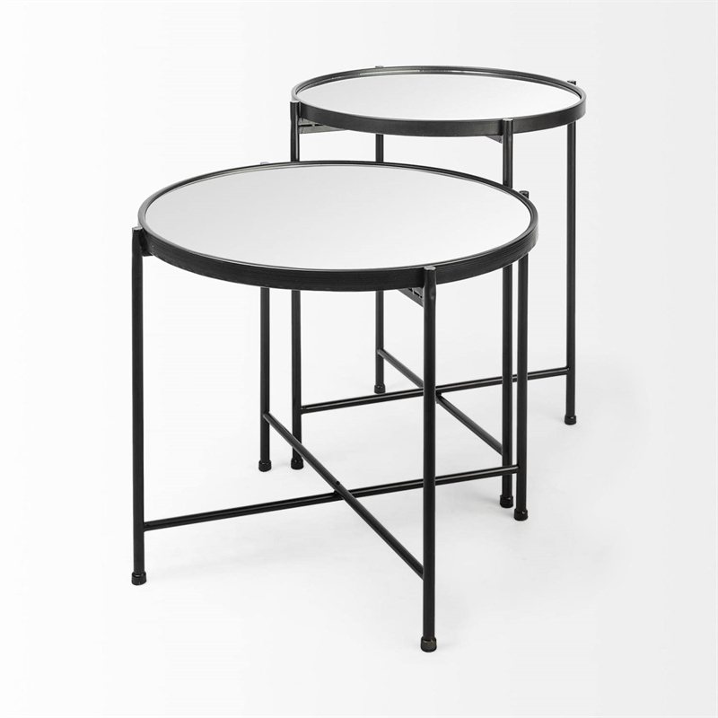 Pemberly Row Small Black Metal with Mirrored Top Accent Table