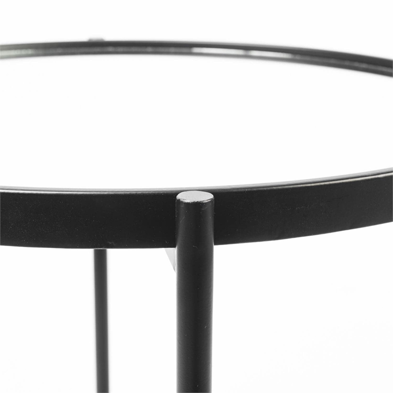 Pemberly Row Small Black Metal with Mirrored Top Accent Table