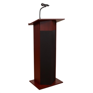 Pemberly Row Wood Power Plus Lectern with Wireless Headset Mic in Mahogany