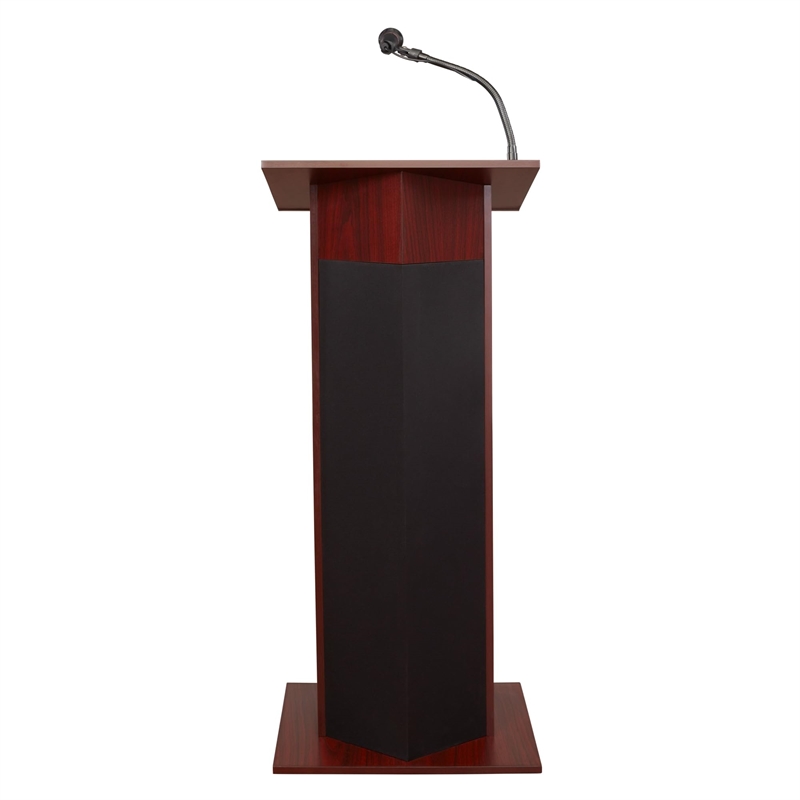 Pemberly Row Wood Power Plus Lectern with Wireless Headset Mic in Mahogany