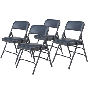 Pemberly Row 29.5&quot Premium Vinyl Folding Chair in Dark Blue (Set of 4)