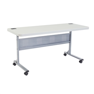 Pemberly Row 24x60&quot Plastic Flip-N-Store Training Table in Speckled Gray
