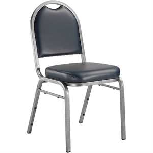 Pemberly Row 35&quot Metal and Vinyl Stack Chair in Midnight Blue/Silvervein