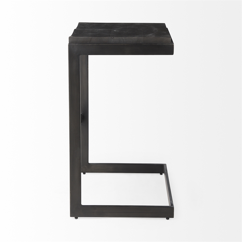 Pemberly Row 18Lx17Wx30H Black Wood with Brushed Metal Frame Bar Stool