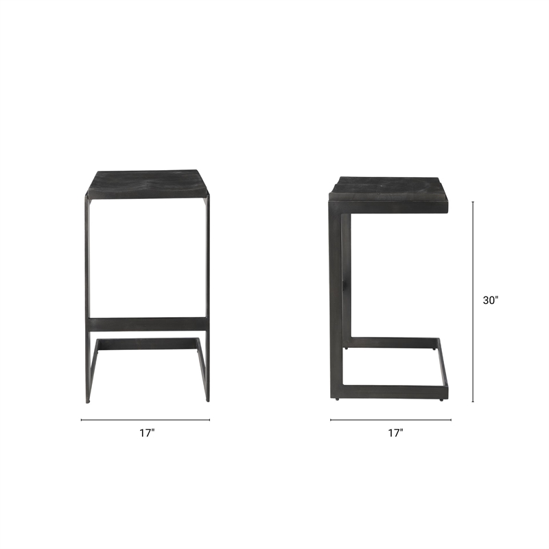 Pemberly Row 18Lx17Wx30H Black Wood with Brushed Metal Frame Bar Stool