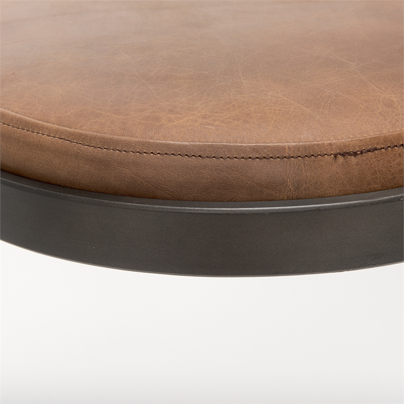 Pemberly Row 17Lx18Wx28H Medium Brown Leather with Gun Metal Gray Base Stool