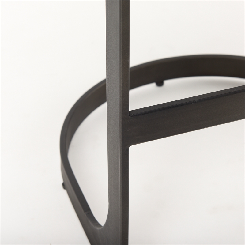 Pemberly Row 17Lx18Wx28H Medium Brown Leather with Gun Metal Gray Base Stool