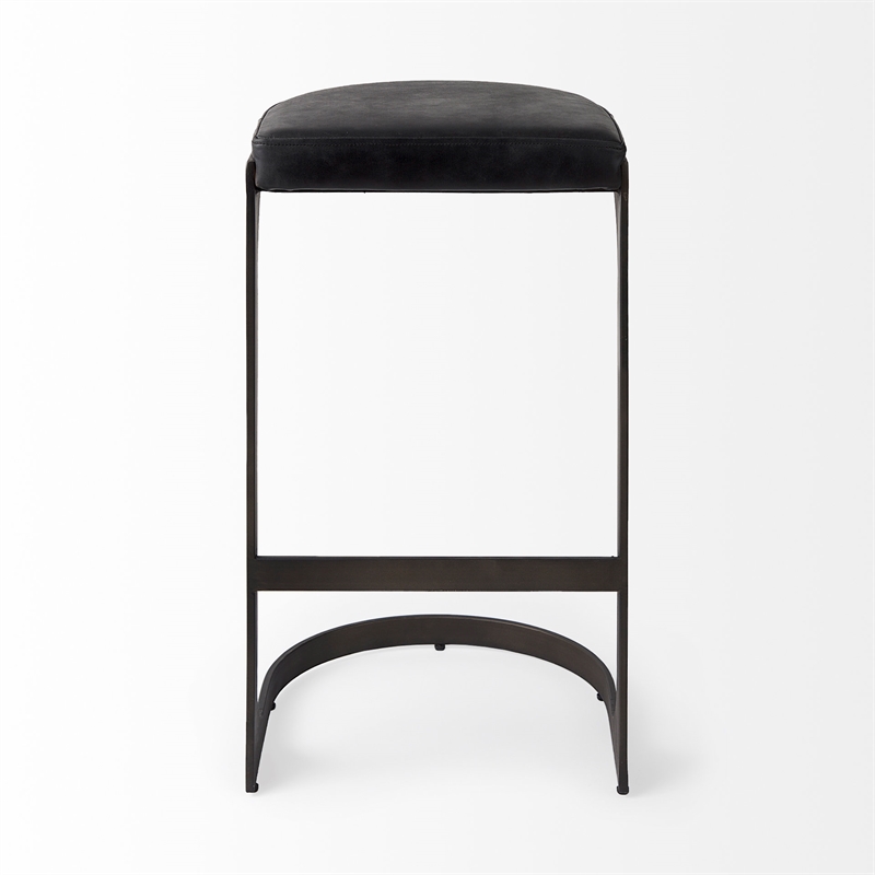 Pemberly Row 17Lx18Wx31H Black Leather with Gunmetal Gray Base Stool