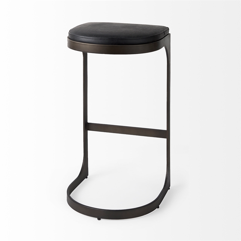 Pemberly Row 17Lx18Wx31H Black Leather with Gunmetal Gray Base Stool