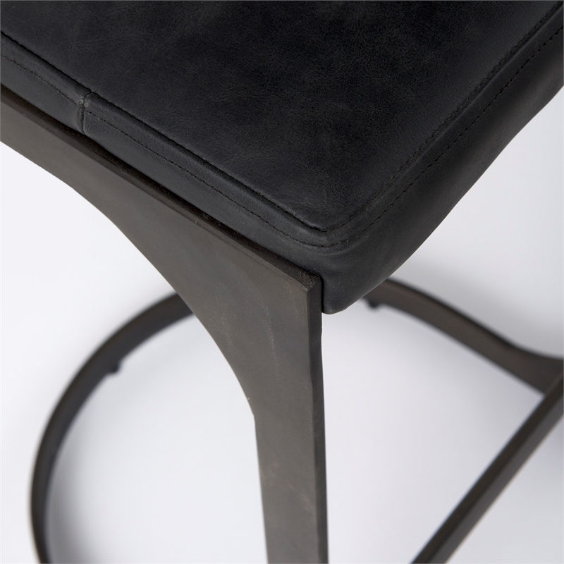 Pemberly Row 17Lx18Wx31H Black Leather with Gunmetal Gray Base Stool