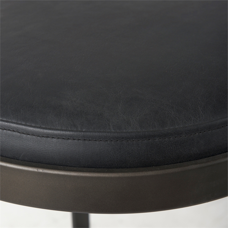 Pemberly Row 17Lx18Wx31H Black Leather with Gunmetal Gray Base Stool