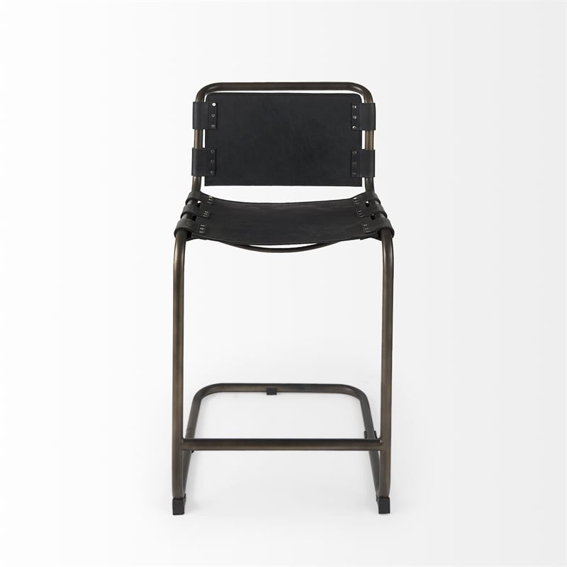 Pemberly Row 21Lx25Wx38H Black Leather with Gunmetal Gray Frame Stool