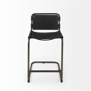 Pemberly Row 21Lx25Wx38H Black Leather with Gunmetal Gray Frame Stool