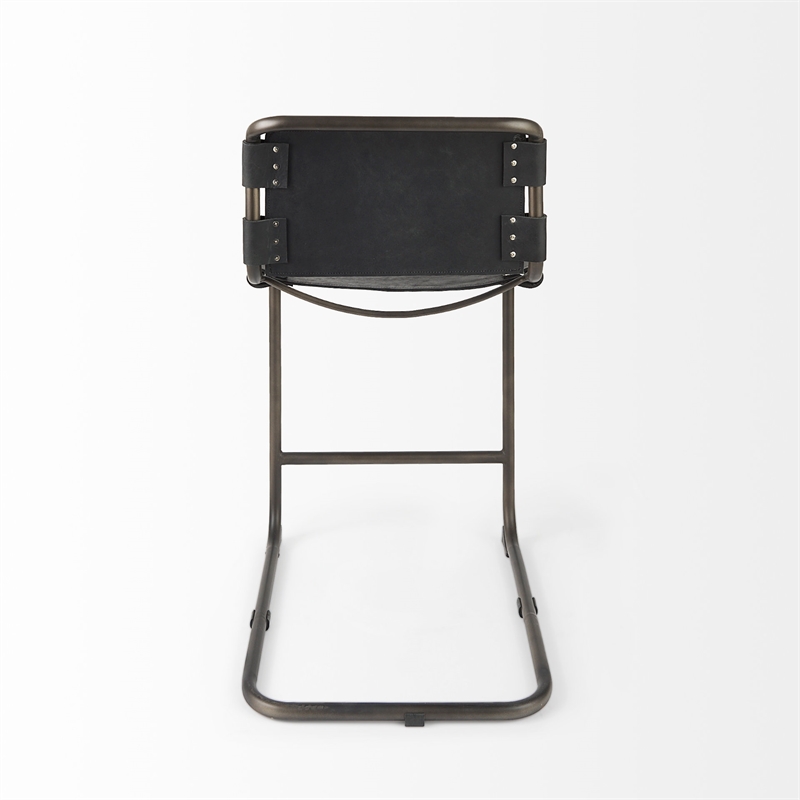 Pemberly Row 21Lx25Wx38H Black Leather with Gunmetal Gray Frame Stool