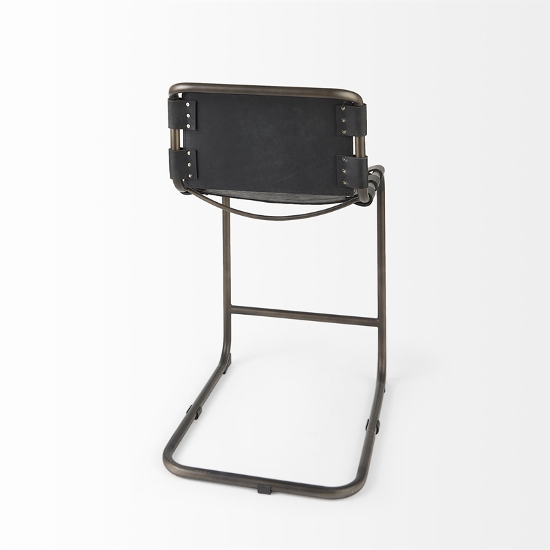 Pemberly Row 21Lx25Wx38H Black Leather with Gunmetal Gray Frame Stool