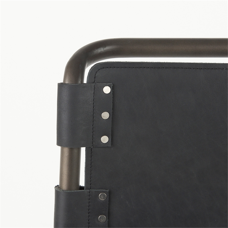 Pemberly Row 21Lx25Wx38H Black Leather with Gunmetal Gray Frame Stool