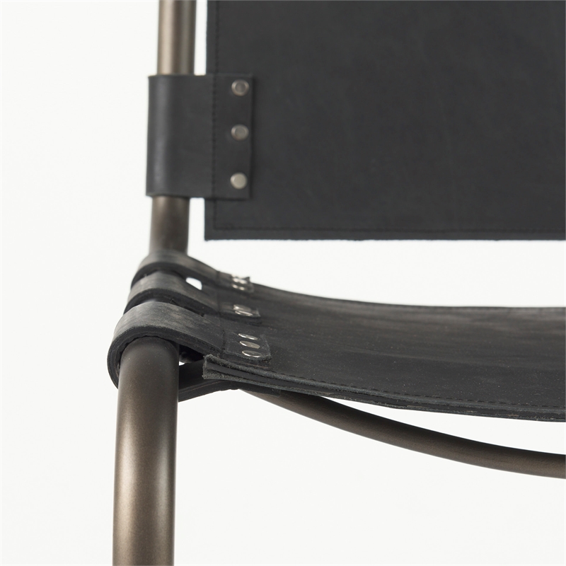 Pemberly Row 21Lx25Wx38H Black Leather with Gunmetal Gray Frame Stool