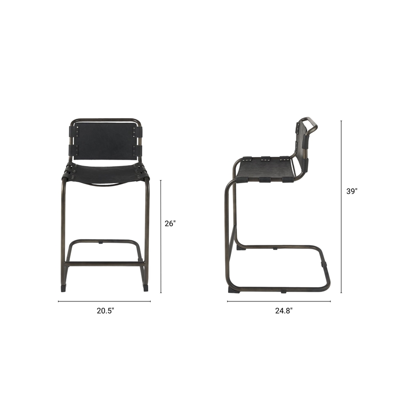 Pemberly Row 21Lx25Wx38H Black Leather with Gunmetal Gray Frame Stool