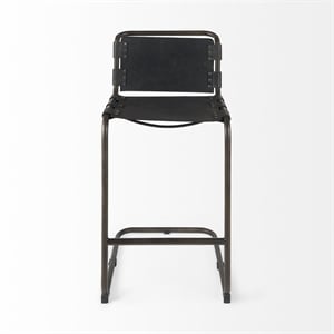 Pemberly Row 21Lx25Wx42H Black Leather with Gun Metal Gray Frame Stool
