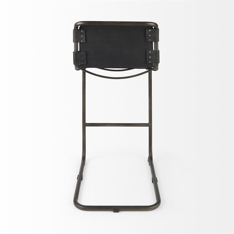 Pemberly Row 21Lx25Wx42H Black Leather with Gun Metal Gray Frame Stool