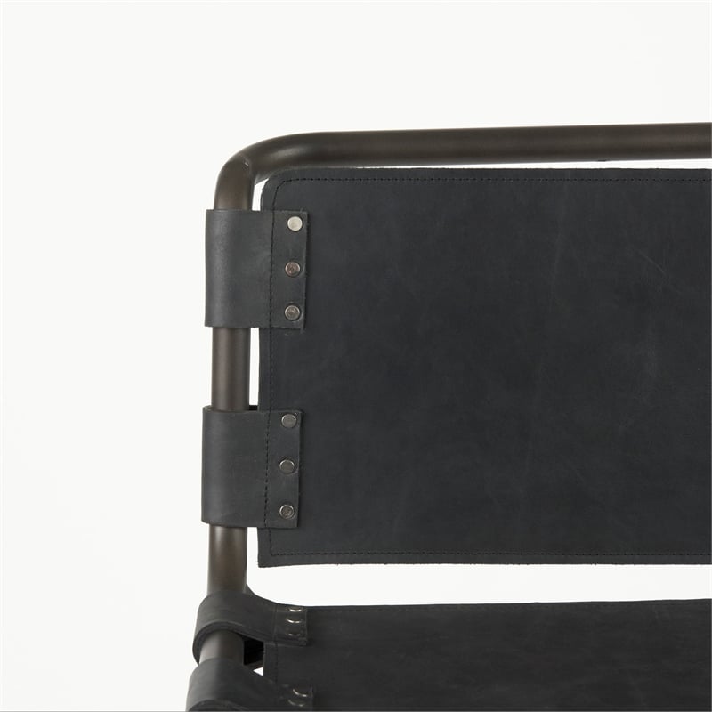 Pemberly Row 21Lx25Wx42H Black Leather with Gun Metal Gray Frame Stool