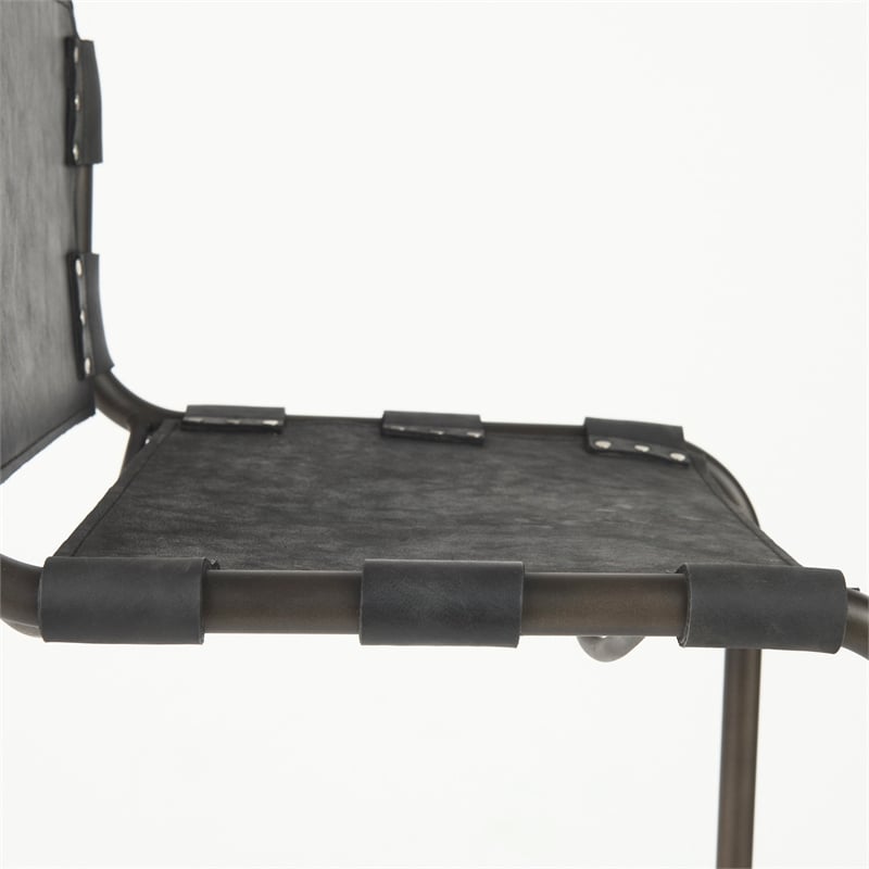 Pemberly Row 21Lx25Wx42H Black Leather with Gun Metal Gray Frame Stool