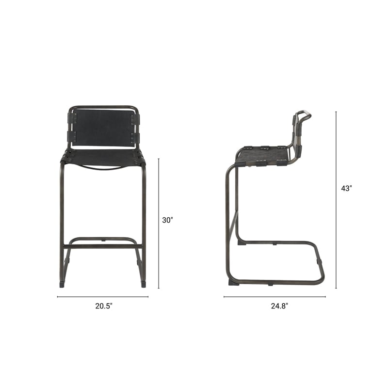 Pemberly Row 21Lx25Wx42H Black Leather with Gun Metal Gray Frame Stool