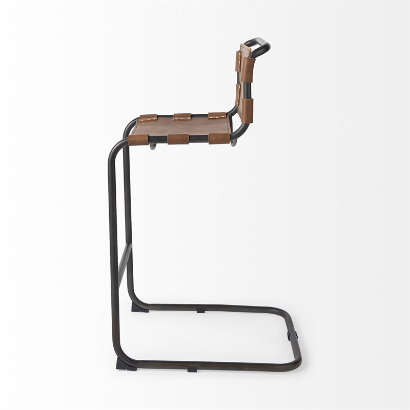 Pemberly Row 21Lx25Wx42H Medium Brown Leather with Gun Metal Gray Stool