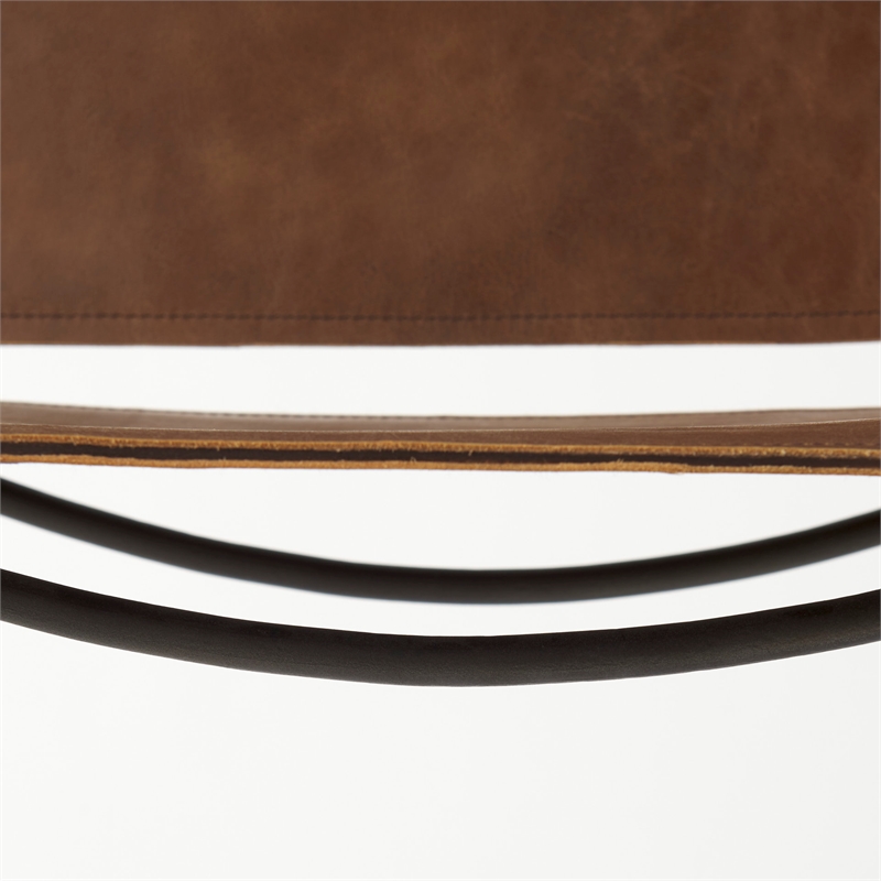 Pemberly Row 21Lx25Wx42H Medium Brown Leather with Gun Metal Gray Stool