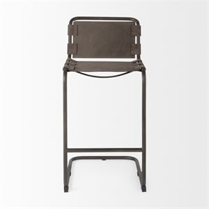 Pemberly Row 21Lx25Wx42H Dark Brown Leather with Gun Metal Gray Frame Stool