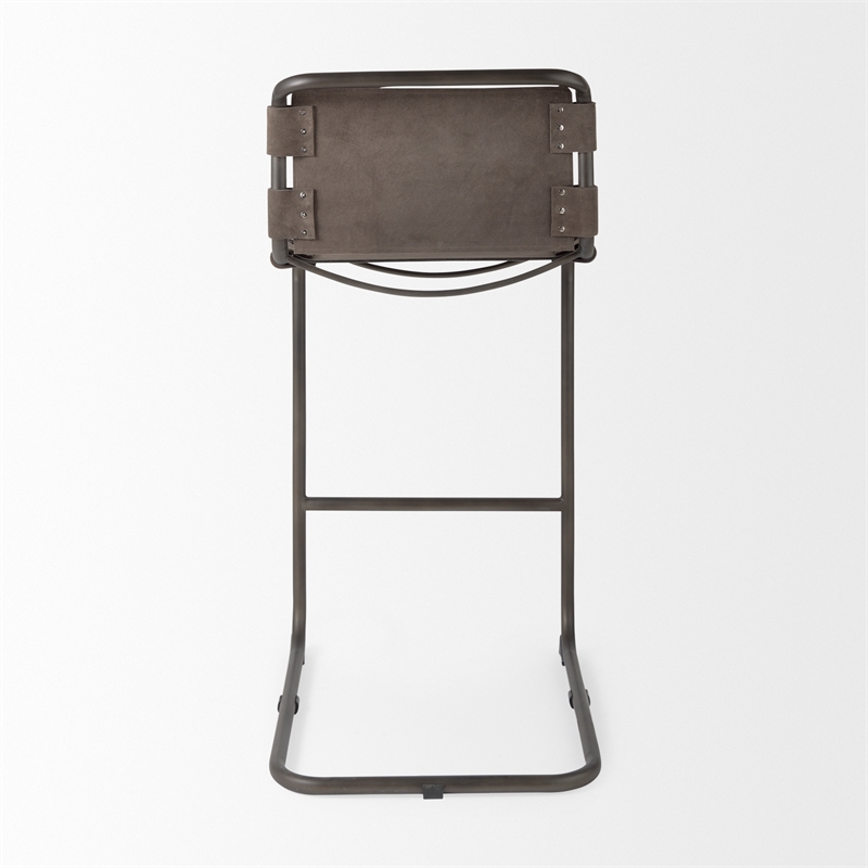 Pemberly Row 21Lx25Wx42H Dark Brown Leather with Gun Metal Gray Frame Stool