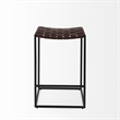 Pemberly Row 18Lx16Wx26H Dark Brown Woven Leather with Black Iron Frame Stool